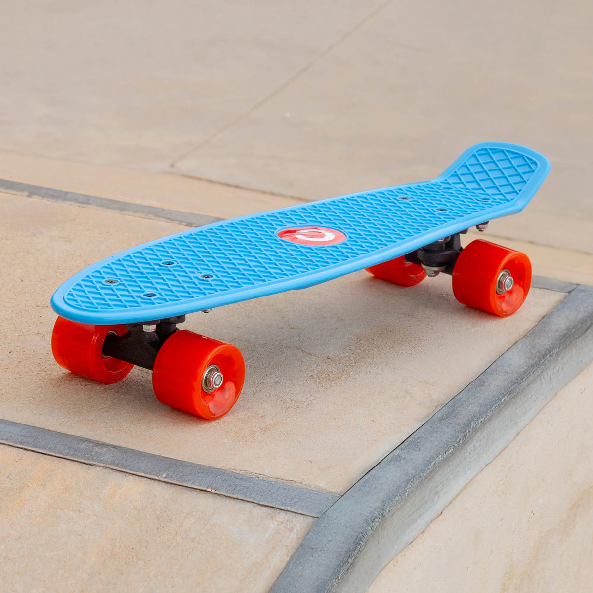 EVO - Monopatín infantil de 56 cm, base antideslizante color azul, 4 ruedas PVC rojas con luces, actividades exterior niños, ideal para jugar al aire libre, monopatines para niños