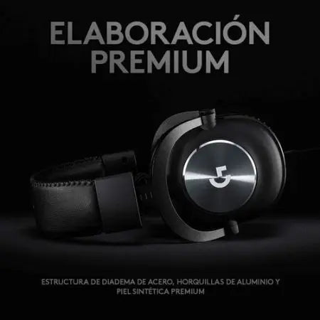 Logitech G PRO X Gaming Wired Headphones with Blue VO!CE mic technology, 50mm PRO-G drivers, durable steel and aluminum build, and 7.1 surround sound for ultimate gaming experience.