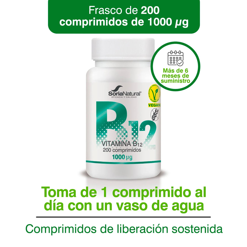 Vitamina B12 1000μg Soria Natural - 200 comprimidos para +6 Meses