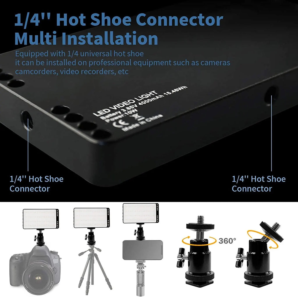 Luz de Video LED RGB con batería de 4000 mAh, Luz de Cámara RGB Recargable CRI95 + 2500K-8500K  y 8 Efectos de Luz Regulables con Pantalla LCD Adaptador de Zapata Fría para Grabación de Videoconferencia