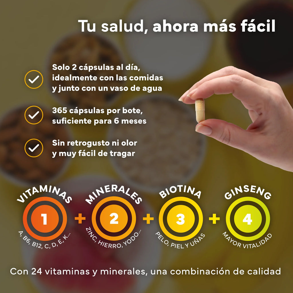 Pack 2x Multivitaminas - 730 Cápsulas Veganas - Con Vitaminas, Minerales y Ginseng - Sevens Nutrition