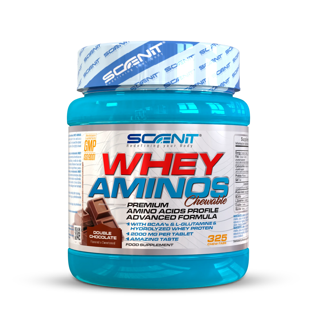 Scenit Whey Aminos - 325 tabletas masticables con sabor - Proteína whey con aminoácidos (creatina, BCAAs, glutamina...), en tabletas masticables con increíble sabor - Aminoácidos masticables - BCAA y Glutamina con Whey Pr