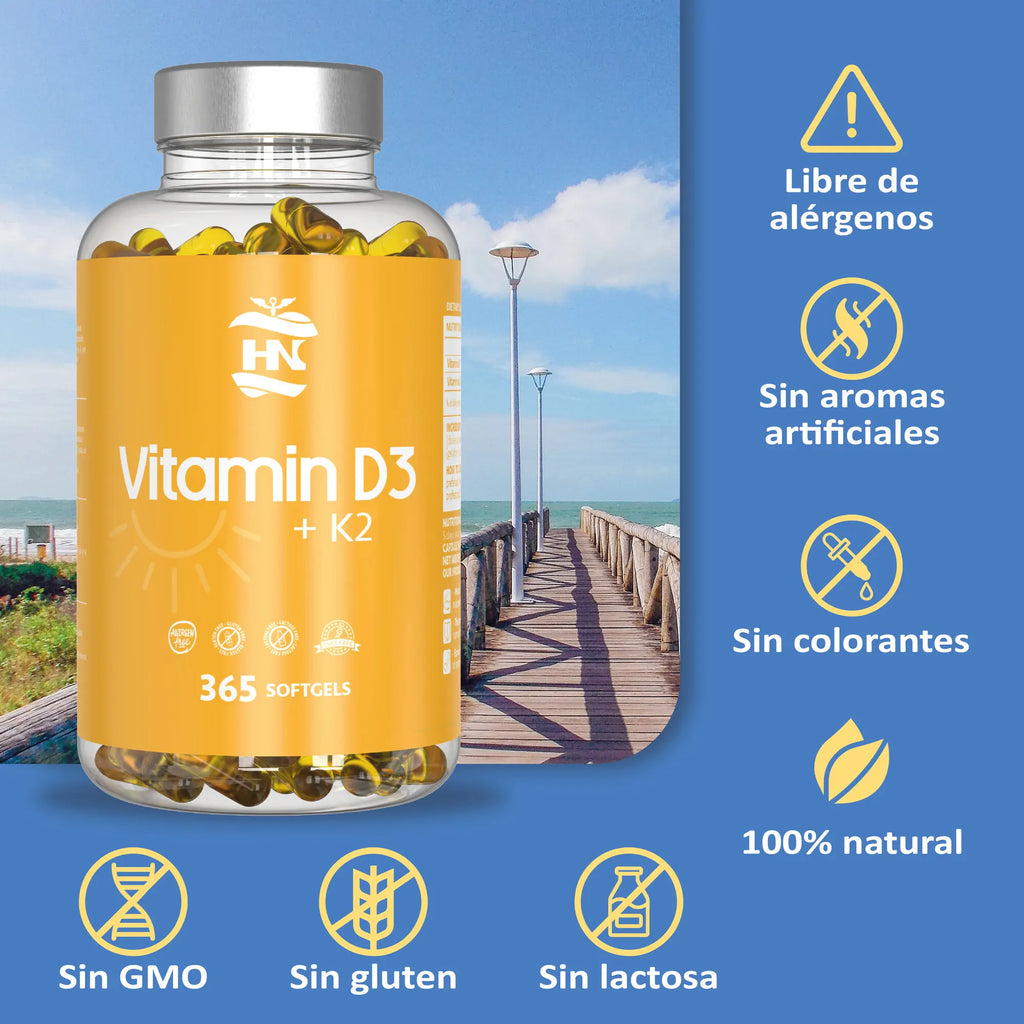 HN Healthy Nutrition Pack Omega 3 Aceite de Pescado (120 Perlas) + Vitamina D3 5000 UI y K2 (365 Cápsulas)