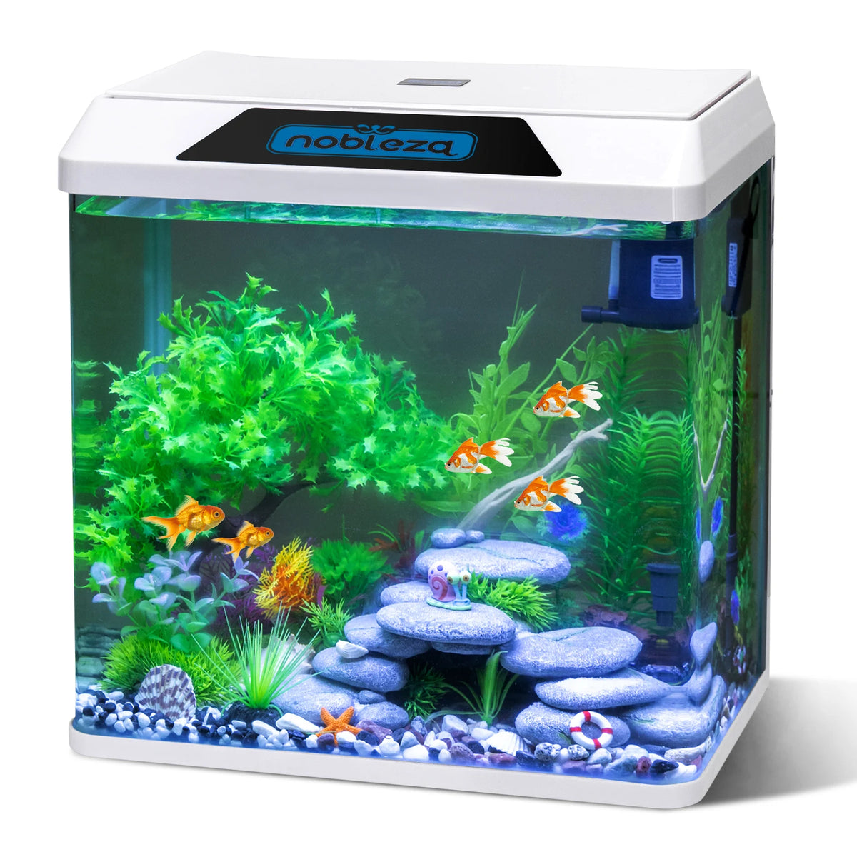 Nobleza - 30l complete aquariums and fish tanks, glass fish tanks with integrated filtering system and led lighting, starter aquariums, black
