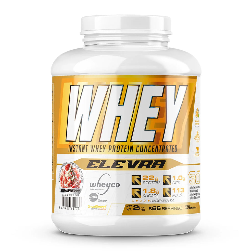 ELEVRA - 100% PRO Whey Protein 2kg / Esta fórmula superior de proteína de suero concentrada WHEYCO® se elabora mediante procesos de fabricación optimizados, directos al cliente final. Así se obtiene la máxima calidad al