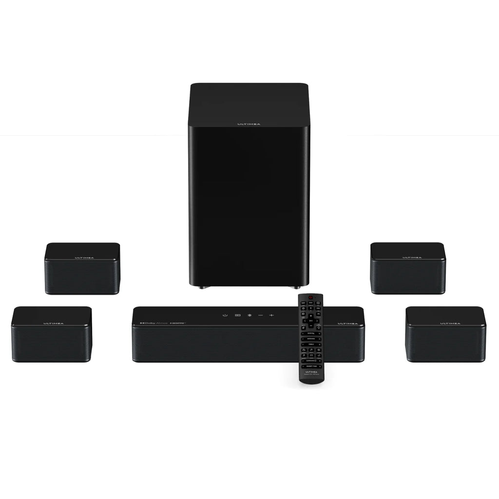 ULTIMEA Poseidon D80 Boom Barra de Sonido 7.1 con Dolby Atmos para TV, 4 Altavoces Surround, Subwoofer Inalámbrico de 6,5", HDMI eARC y Control por App