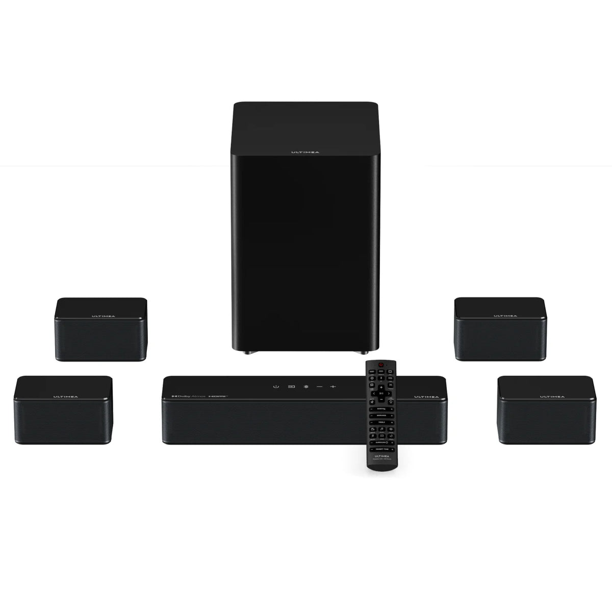 ULTIMEA Poseidon D80 Boom Barra de Sonido 7.1 con Dolby Atmos para TV, 4 Altavoces Surround, Subwoofer Inalámbrico de 6,5", HDMI eARC y Control por App