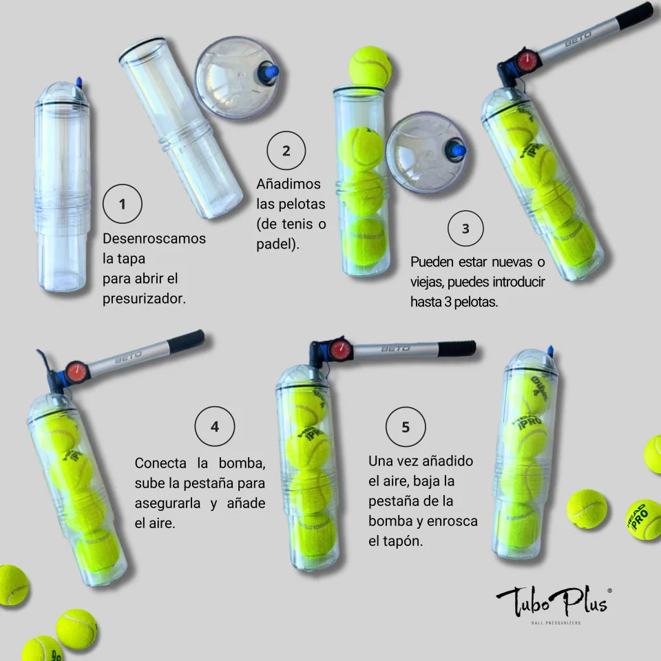Presurizador de Pelotas TuboX4 Crystal (Sin Bomba de aire incluida) - Para Tenis y Padel  TuboPlus