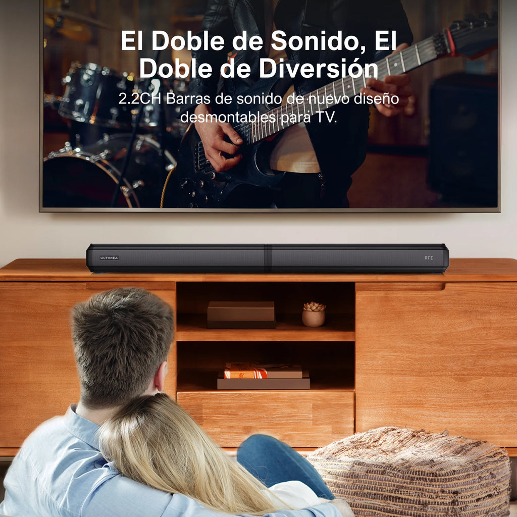 ULTIMEA Apollo S40 Barra de Sonido TV 2.2 Canales, 100 W, Diseño Desmontable 2 en 1, Bluetooth® 5.3, HDMI ARC, Sonido Envolvente, Graves Ajustables y 3 Modos EQ