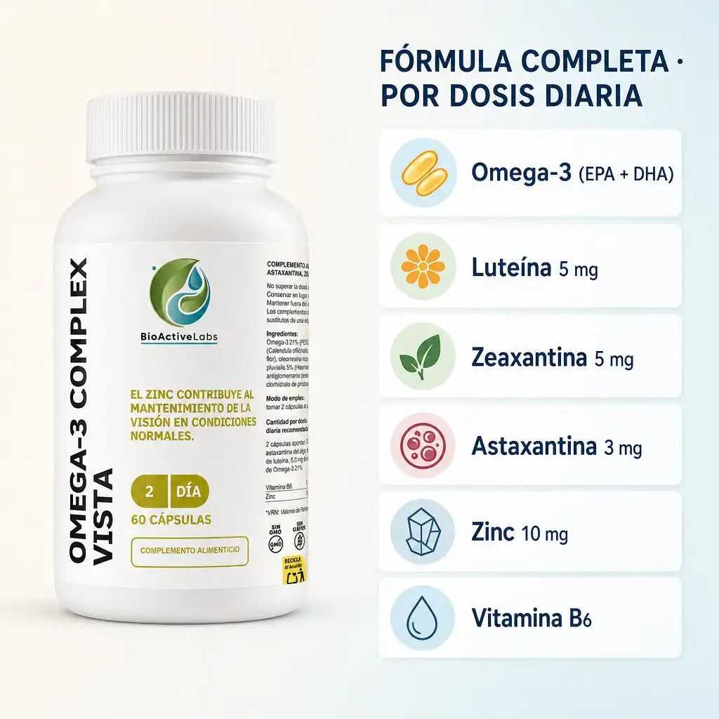 Omega 3 + lutein and zeaxanthin – vista complex with astaxanthin, zinc and vitamin b6 – visual care – 60 epa and dha capsules of fish oil – gluten fre | BioActiveLabs