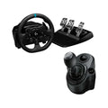 Logitech G29 SE Driving Force Steering Wheel + Shifter for PS5/PS4/PS3/PC, featuring TRUEFORCE technology, leather and aluminum construction, 6-speed H-pattern shifter, and progressive brake pedal for ultimate racing simulati