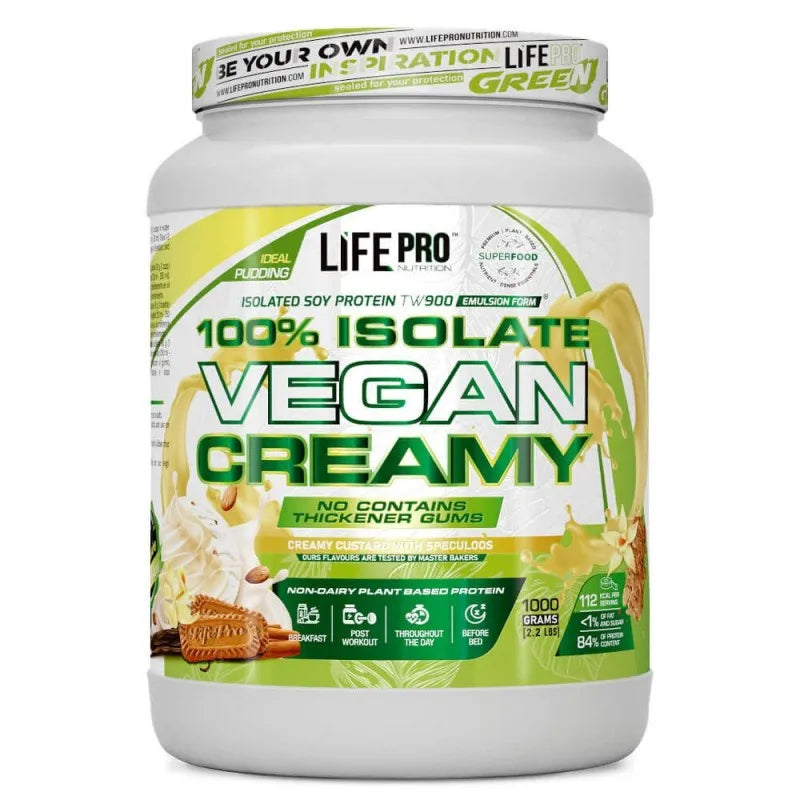 LIFE PRO NUTRITION ISOLATE VEGAN CREAMY 1KG - Aislado de Proteina Vegetal - Dietas Veganas y Vegetarianas - Textura Cremosa