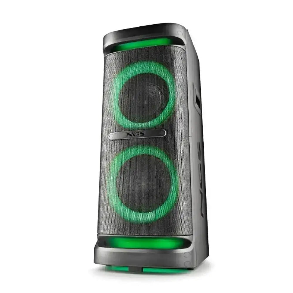 Ngs wild space 2 portable bluetooth speaker with 400w rms, features bluetooth 5.3, rgb led lights, usb and aux inputs, and true wireless technology for an immersive party experience.