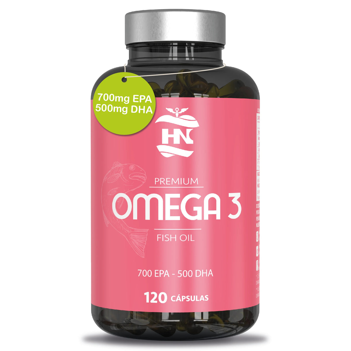 HN Healthy Nutrition Omega 3 Cápsulas 2000 mg - 120 Perlas Blandas con Aceite de Pescado y Vitamina E - Omega 3 con EPA (Ácido Eicosapentaenoico) y DHA (Ácido Docosahexaenoico) - 700 mg EPA y 500 mg DHA