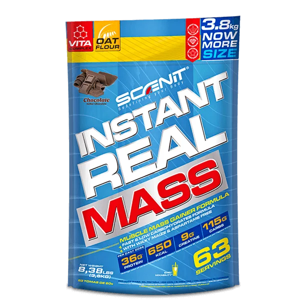Instant Real Mass - hasta 7 kg - Ganador de peso y masa muscular, mass gainer para aumentar de peso - Ganador de músculo - Ganador de masa muscular - Gainer con creatina carbohidratos proteína
