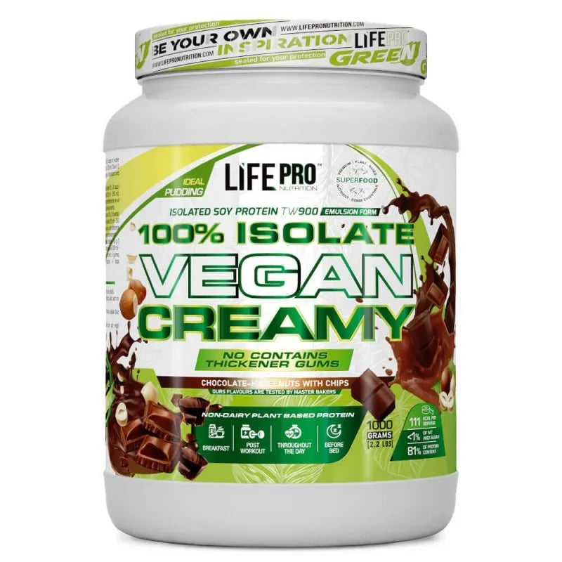 LIFE PRO NUTRITION ISOLATE VEGAN CREAMY 1KG - Aislado de Proteina Vegetal - Dietas Veganas y Vegetarianas - Textura Cremosa