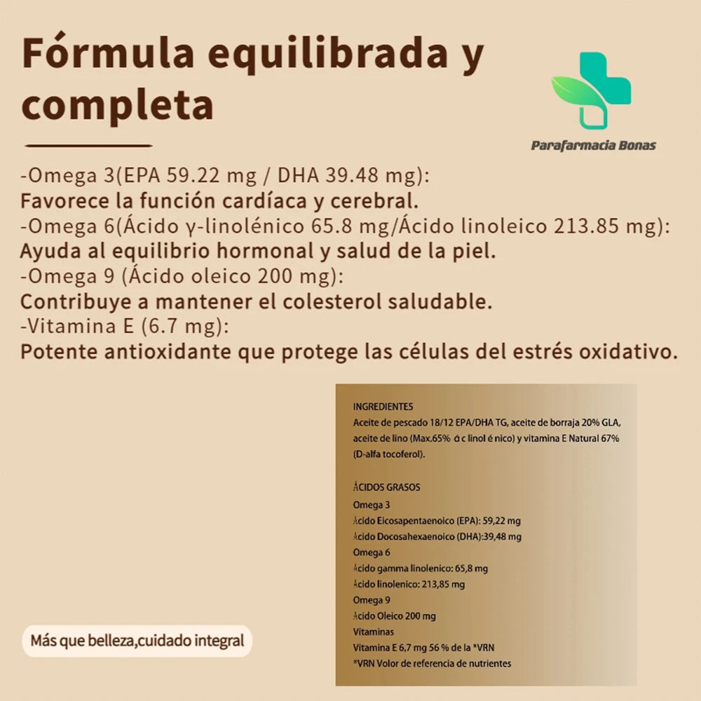 🎀FDB omega 3 6 9-Fish,Borage & Flax Oils active omega complex|Rich in vitamin E|125 cápsulas blandas