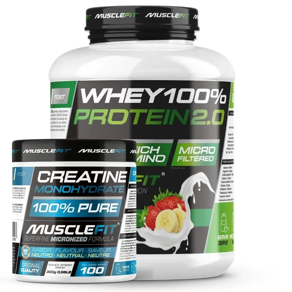 Pack Whey 100% Protein 2000g + Creatina 300g MuscleFIt / MuscleVip  Aumento Muscular