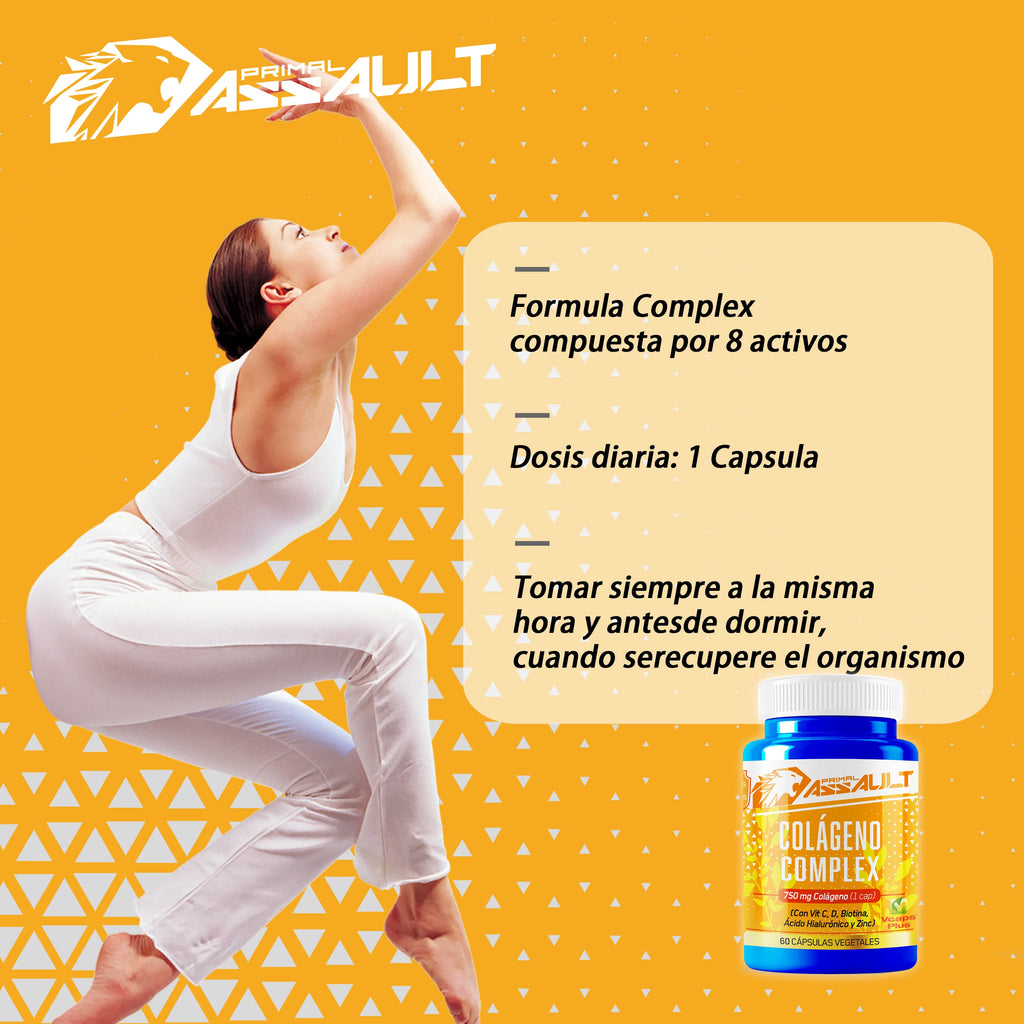 PRIMAL ASSAULT | Colágeno Ácido Hialurónico - Hidrolizado + Biotina + Q10 - Piel Cartílago - Vit C D B12 y Zinc - Collagen Complex - 60 Cápsulas