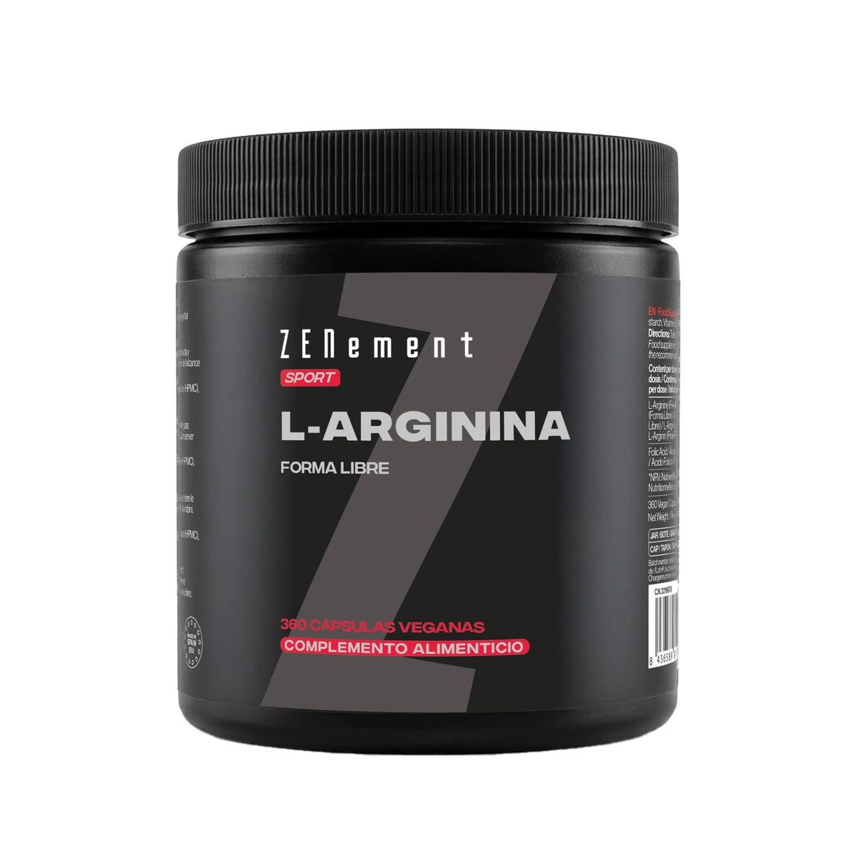 L-Arginina Forma libre - 360 Cápsulas Veganas Zenement