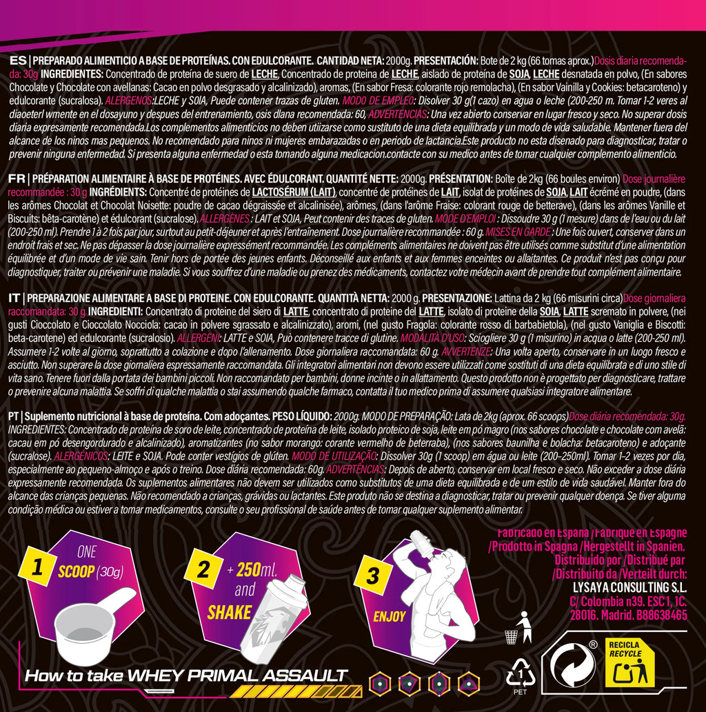 PRIMAL ASSAULT |  Pack de Proteina WHEY 2KG + Creatina en Polvo Sin Sabor 300g