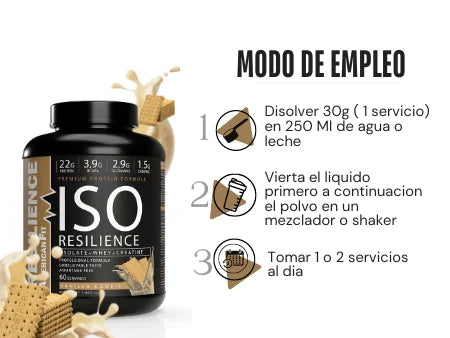 Resilience- Proteina Whey con Creatina - Proteína Con BCAA y GLUTAMINA - para Fuerza, Volumen y Recuperación Vainilla Coockie 1.8 KG