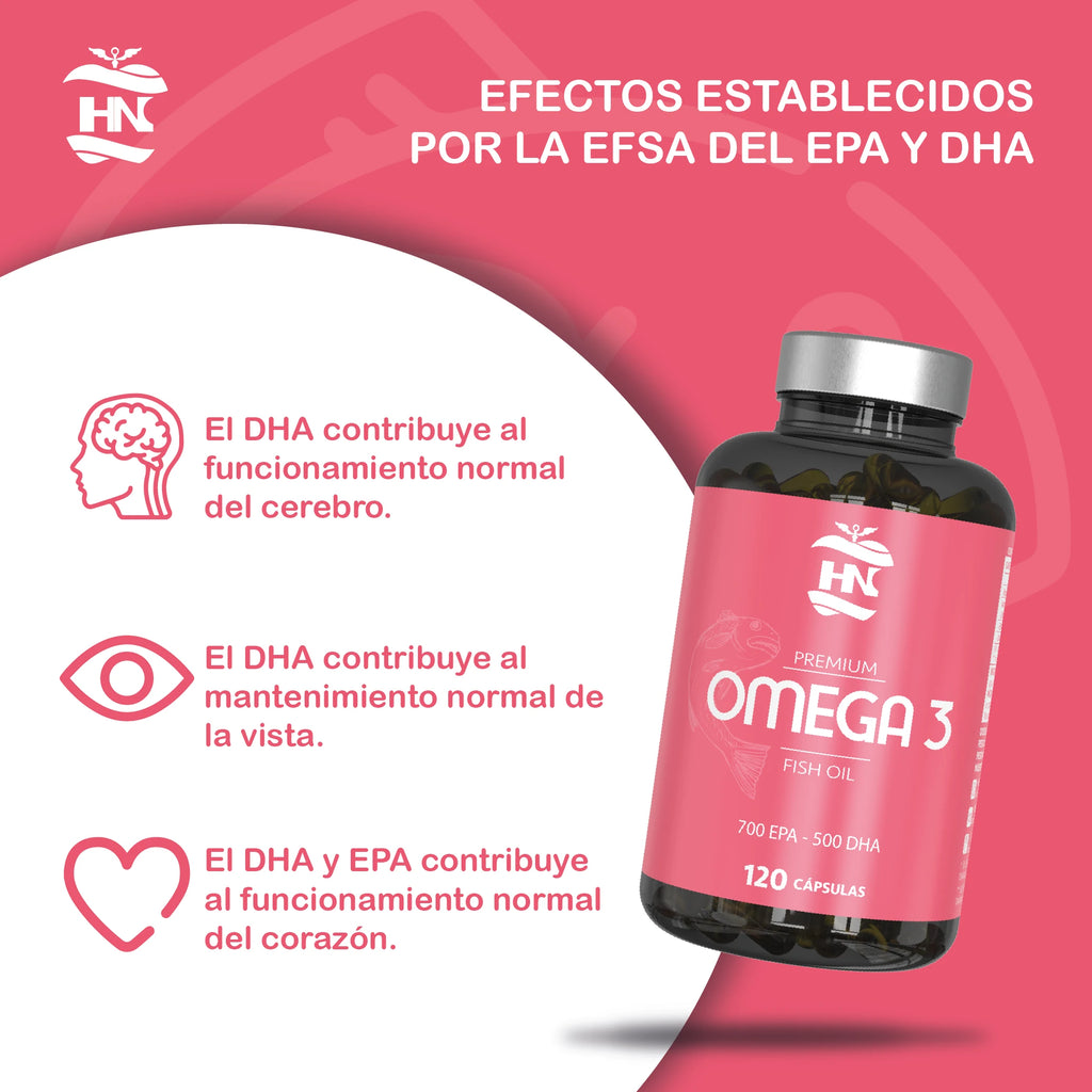 HN Healthy Nutrition Omega 3 Cápsulas 2000 mg - 120 Perlas Blandas con Aceite de Pescado y Vitamina E - Omega 3 con EPA (Ácido Eicosapentaenoico) y DHA (Ácido Docosahexaenoico) - 700 mg EPA y 500 mg DHA
