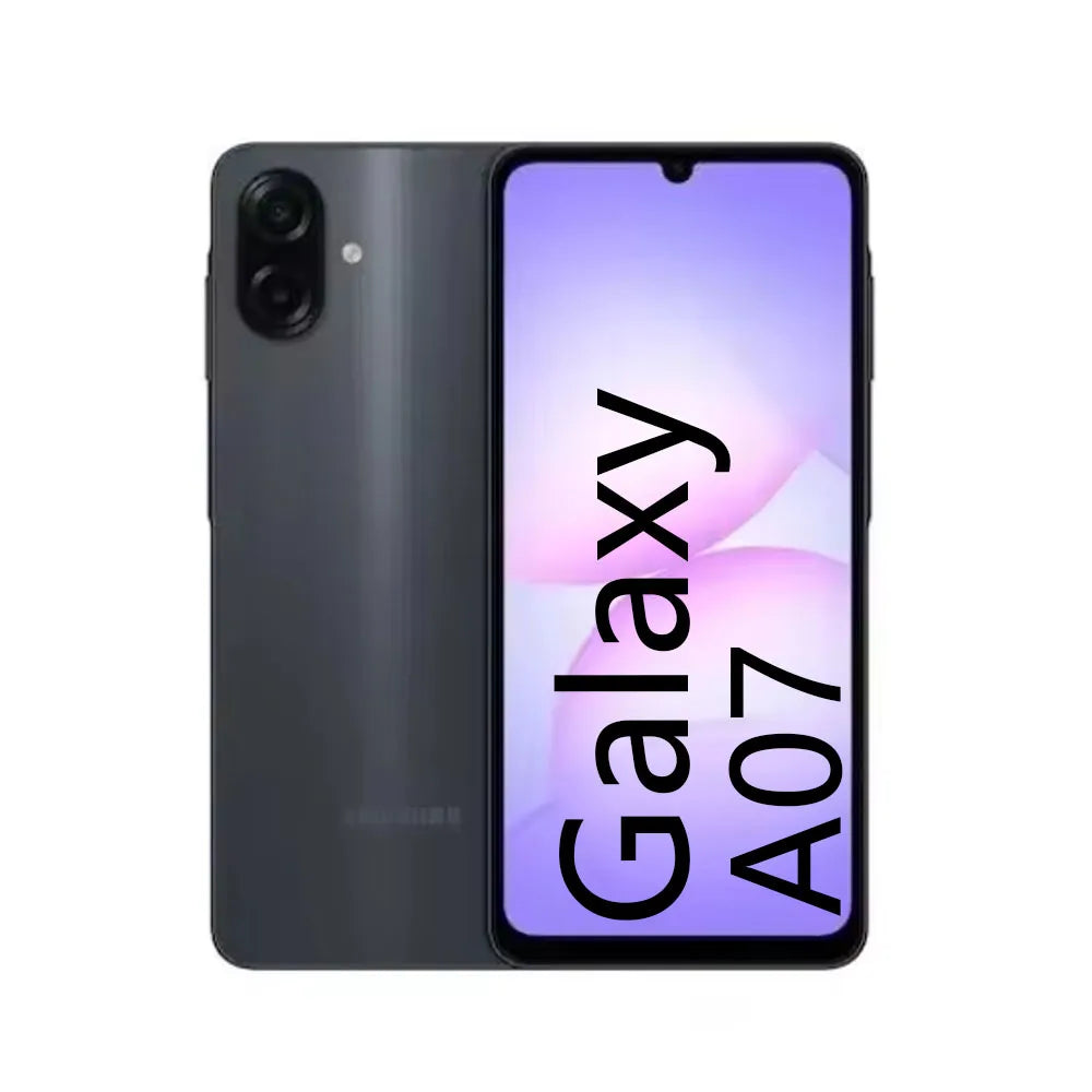 Smartphone Samsung Galaxy A07 4G, pantalla de 6,7 pulgadas, frecuencia de actualización de 90 Hz, procesador MediaTek Helio G99, 8 GB de RAM, 256 GB de almacenamiento, cámara dual de 50 MP, batería de 5000 mAh, teléfono Android con conectividad WiFi.
