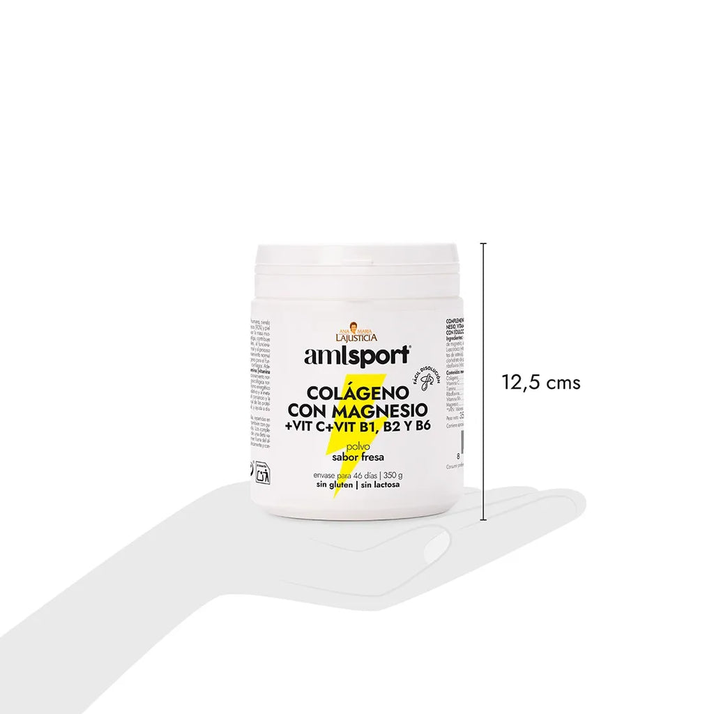Amlsport® Colágeno con Magnesio, Vitamina C y Complejo B, Sabor Fresa, 350 g - Suplemento Alimenticio para el Cuidado de Articulaciones, Huesos y Músculos