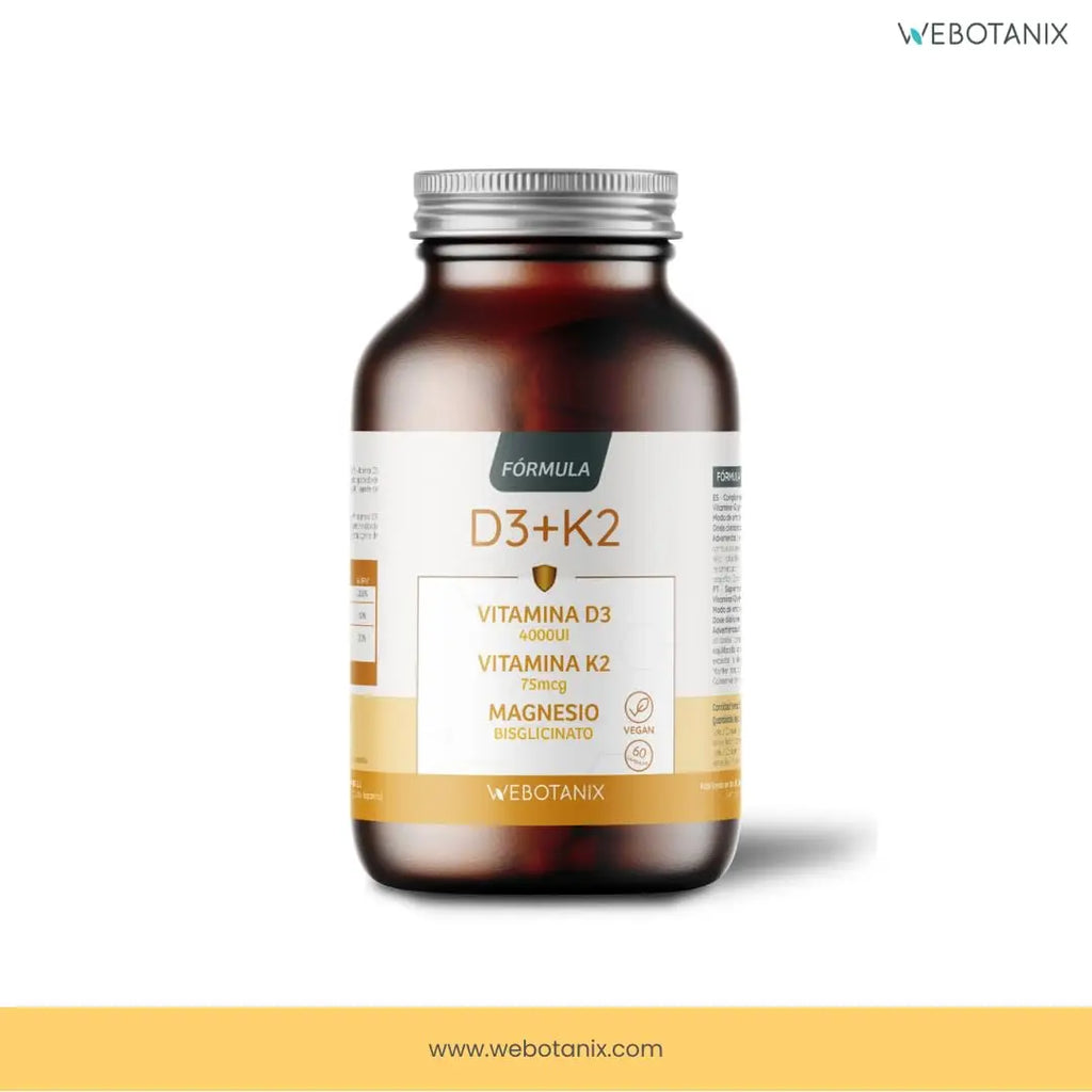 WeBotanix  Fórmula Vitamina D3 y K2 4000 UI con Magnesio  Colecalciferol, Menaquinona-7 y Bisglicinato de Magnesio  Alta Absorción  60 Cápsulas  Salud Ósea, Muscular e Inmunitaria  Vegano