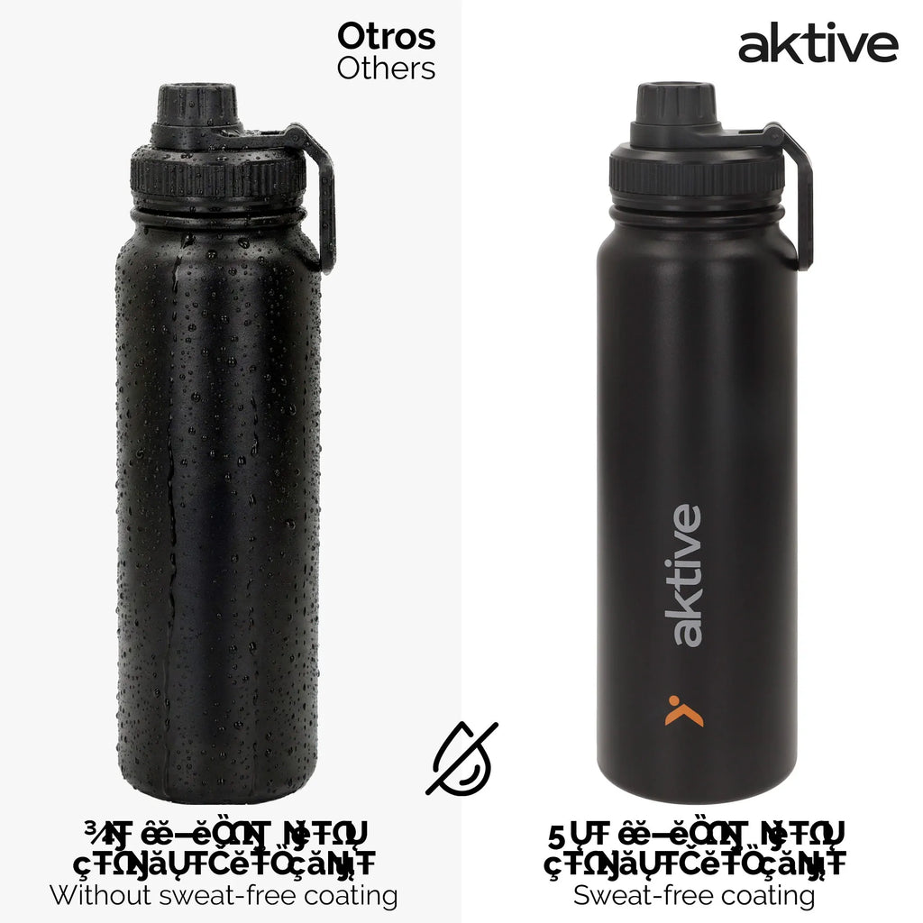 Aktive - Botella térmica, 800 ml, acabado metálico, acero inoxidable 18/8, medidas 8,5x8x28 cm, sistema antigoteo, libre de BPA, botella agua térmica, botellas termo, cantimplora térmica