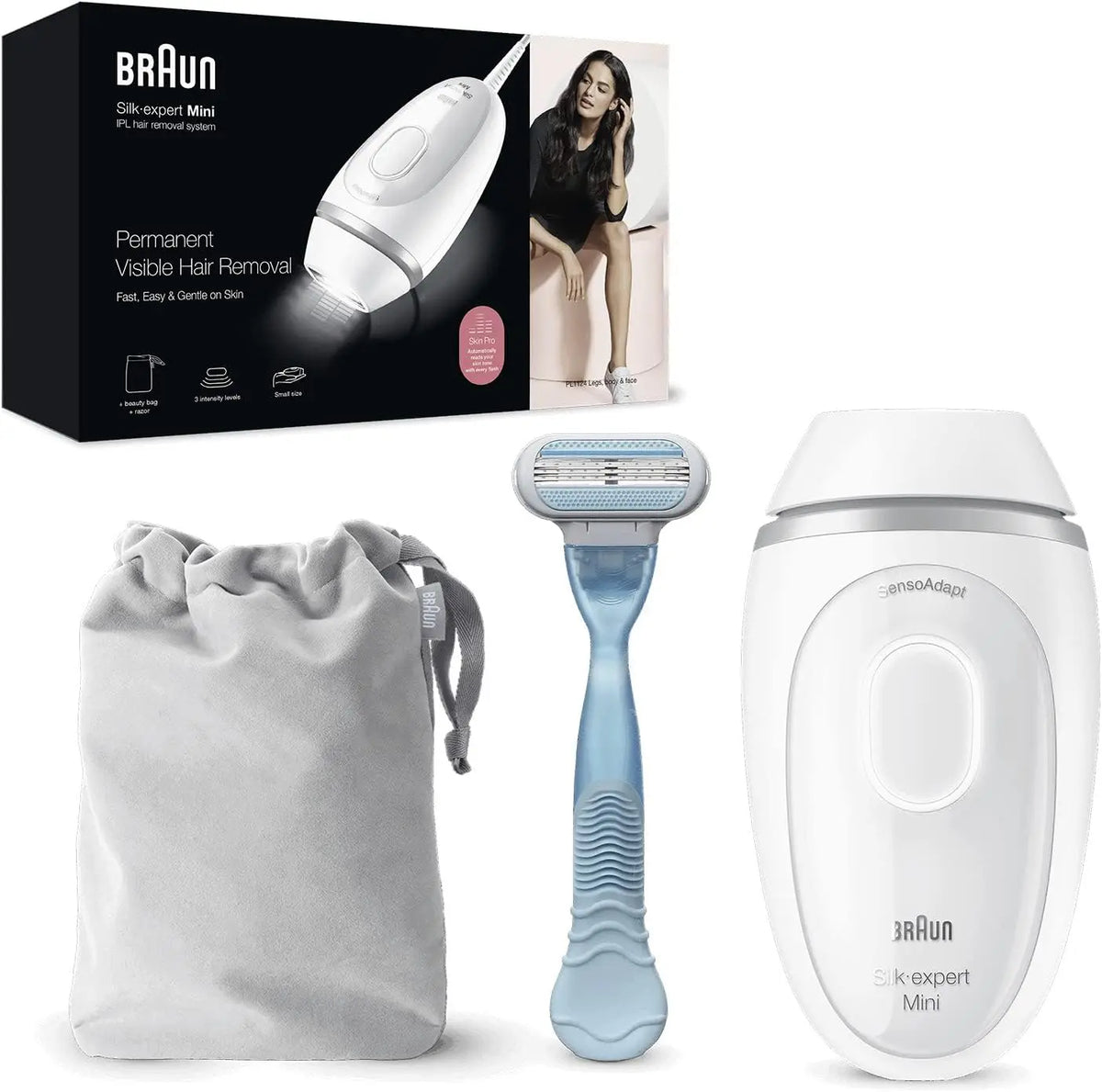 Braun Luz Pulsada Silk-Expert Mini Depiladora IPL, Alternativa a Depiladora Laser, Reducción Del Vello En Casa, Con Funda De Viaje, Tamaño Compacto, Fácil, Segura Y Eficiente. Producto Europeo con Garantía Oficial.