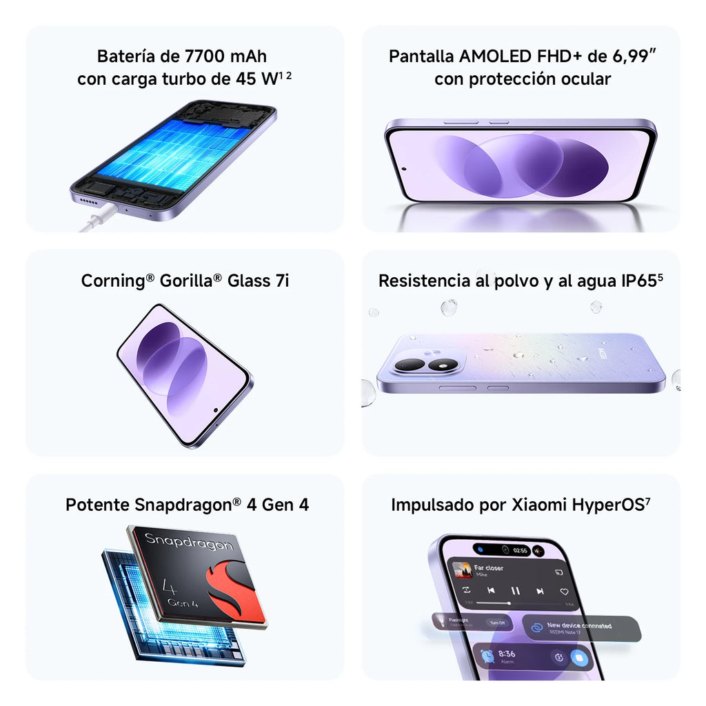 Oficial | REDMI Note 17 5G, Pantalla AMOLED FHD+ de 6,99″ con protección ocular, Batería de 7700 mAh con carga turbo de 45 W, Impulsado por Xiaomi HyperOS