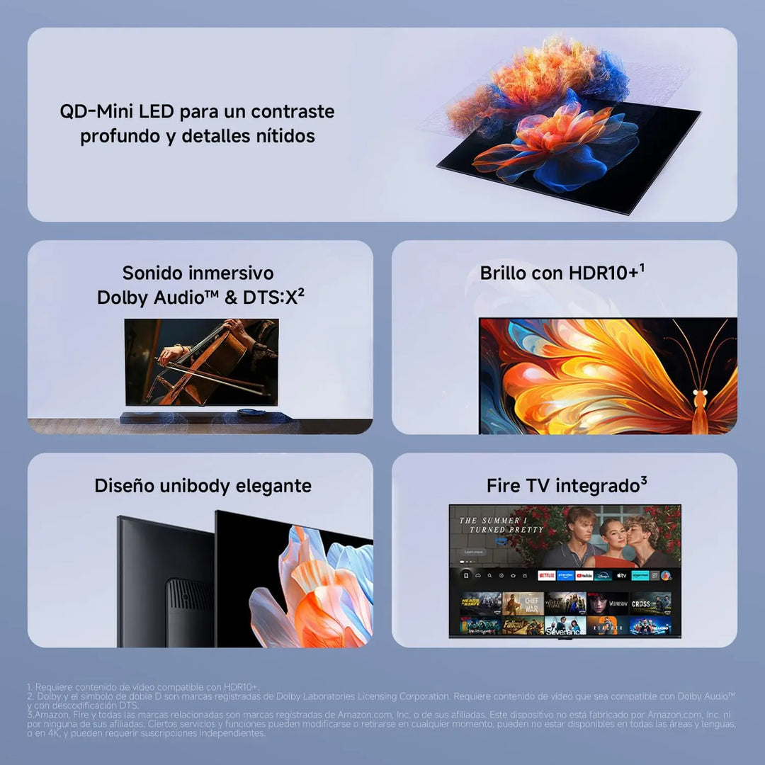 Oficial | Xiaomi TV FX Mini LED 43, QD-Mini LED para un contraste profundo y detalles nítidos, Brillo impresionante con HDR10+, Sonido envolvente Dolby Audio™ y DTS:X, Diseño unibody elegante con Fire TV integrado y Alexa