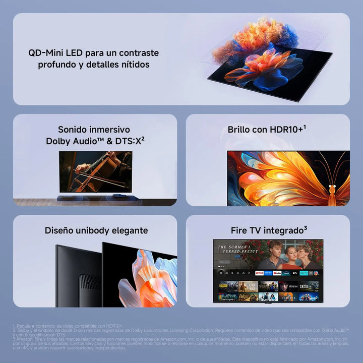 Oficial | Xiaomi TV FX Mini LED 43, QD-Mini LED para un contraste profundo y detalles nítidos, Brillo impresionante con HDR10+, Sonido envolvente Dolby Audio™ y DTS:X, Diseño unibody elegante con Fire TV integrado y Alexa
