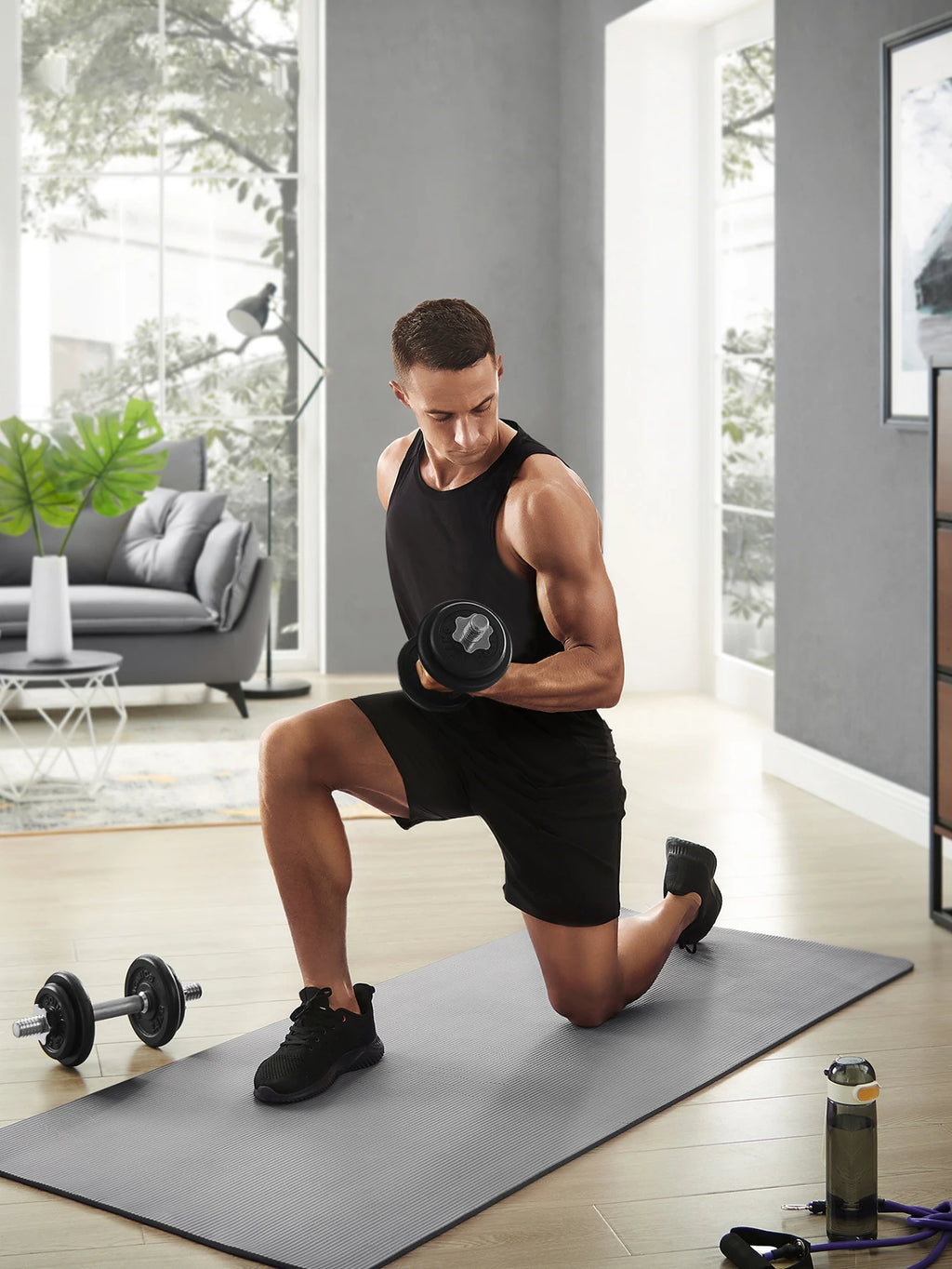 SONGMICS Juego de Mancuernas Ajustables de Hierro Fundido, con Barra Adicional,para Hombres y Mujeres, Entrenamiento de Fitness, Levantamiento de Pesas en el Gimnasio de casa