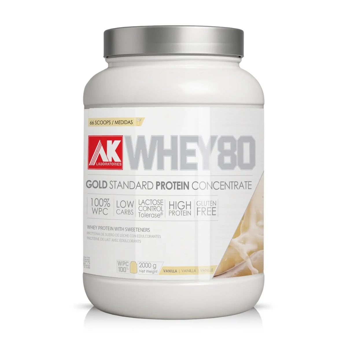 AK Laboratories WHEY 80 AK ™ [2 KG] - Proteínas de Suero Lácteo PREMIUM fabricado por Microfiltración mecánica en frio bajo en lactosa, grasa… con aromas naturales.