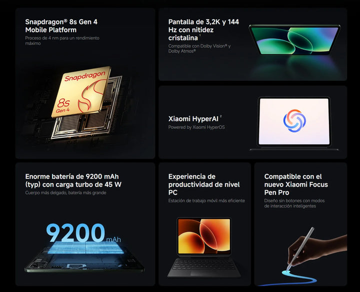Tablet Xiaomi Pad 8 8GB+256GB/12GB+256GB, Snapdragon® 8s Gen 4, Pantalla de 3,2K y 144 Hz con nitidez cristalina, Enorme batería de 9200 mAh, Experiencia de productividad de nivel PC, Xiaomi HyperAI