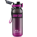 Botella de Agua “GOOD LUCK” con Pajita y Tapa Hermética – 1 L Reutilizable, Libre de BPA, con Esponja de Limpieza Incluida – Varios Colores