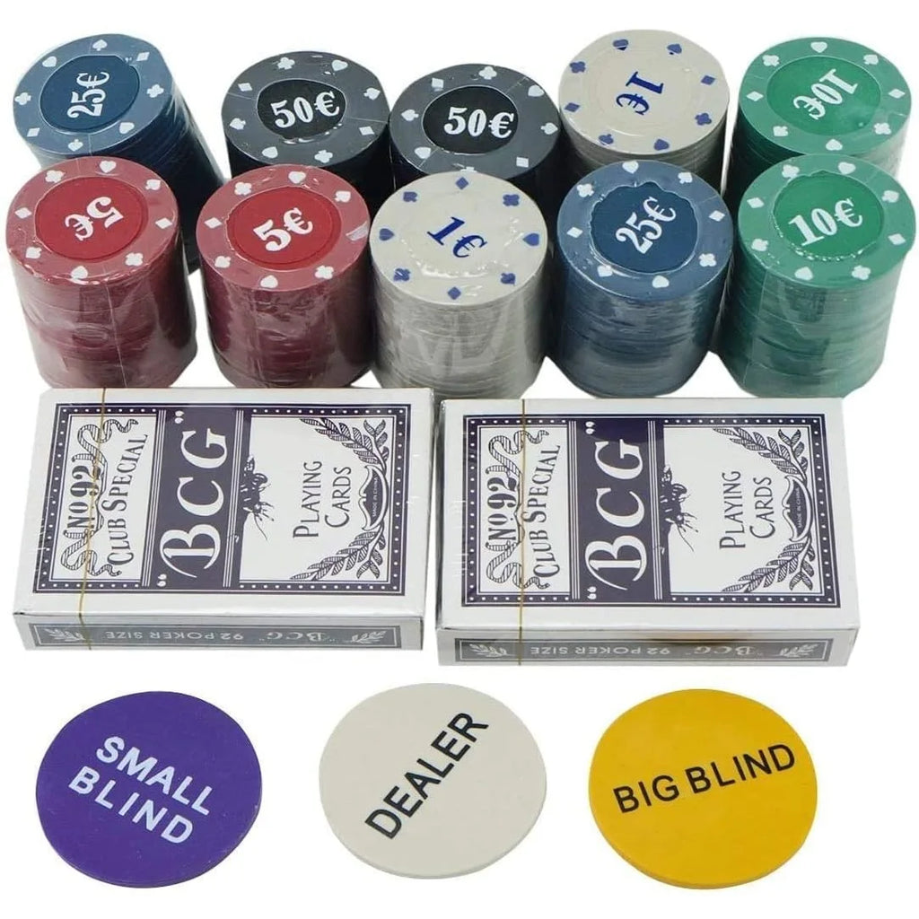 Professional Poker Set with 200 Chips, 2 Decks of Cards, Complete Accessories, and Metal Case - Ideal for Card Games, Perfect for Gifts and Gatherings.