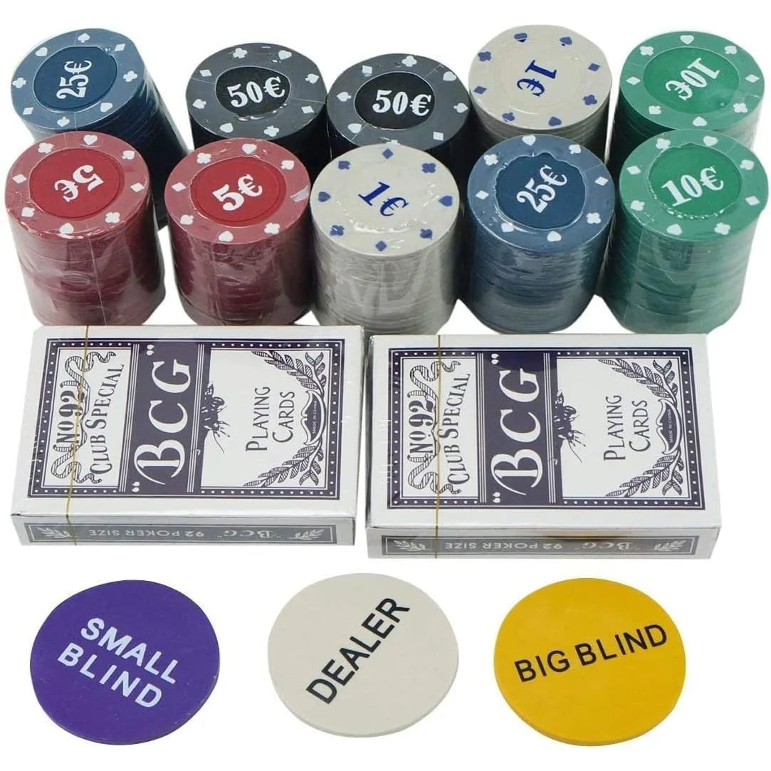 Professional Poker Set with 200 Chips, 2 Decks of Cards, Complete Accessories, and Metal Case - Ideal for Card Games, Perfect for Gifts and Gatherings.