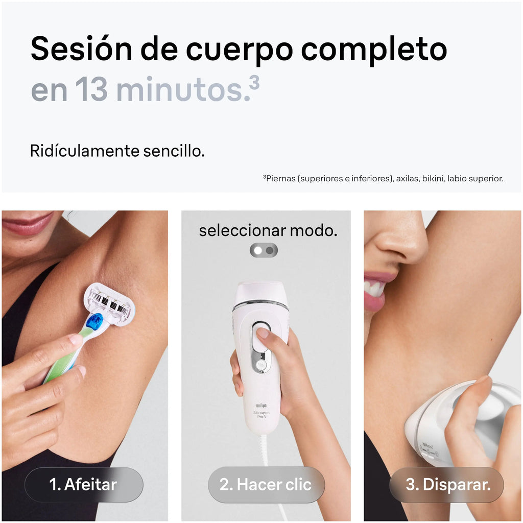 Braun Luz Pulsada Silk-expert Pro 3 Depiladora IPL. Eliminación Del Vello En Casa, Alternativa Para Depilación Láser, Con Funda, Maquinilla De Depilación Venus, 2 Cabezales, Regalo Para Mujer, Blanca/Plateada