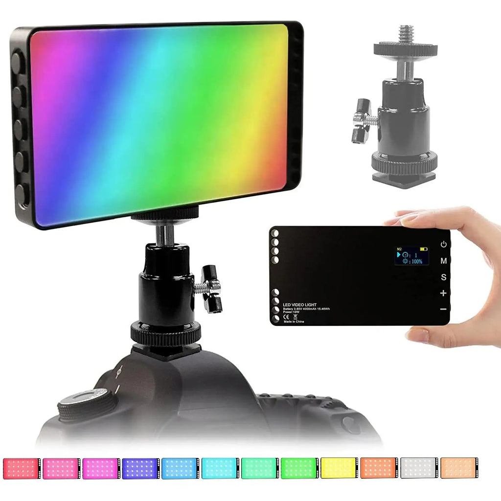 Luz de Video LED RGB con batería de 4000 mAh, Luz de Cámara RGB Recargable CRI95 + 2500K-8500K  y 8 Efectos de Luz Regulables con Pantalla LCD Adaptador de Zapata Fría para Grabación de Videoconferencia