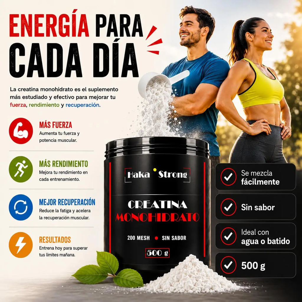 Creatina Monohidrato Haka Strong 500 g - 200 Mesh - 166 servicios (5-6 Meses) - Incluye Dosificador - Fácil Disolución - Apta para Veganos. PROMOCIÓN DE LANZAMIENTO. UNIDADES LIMITADAS.
