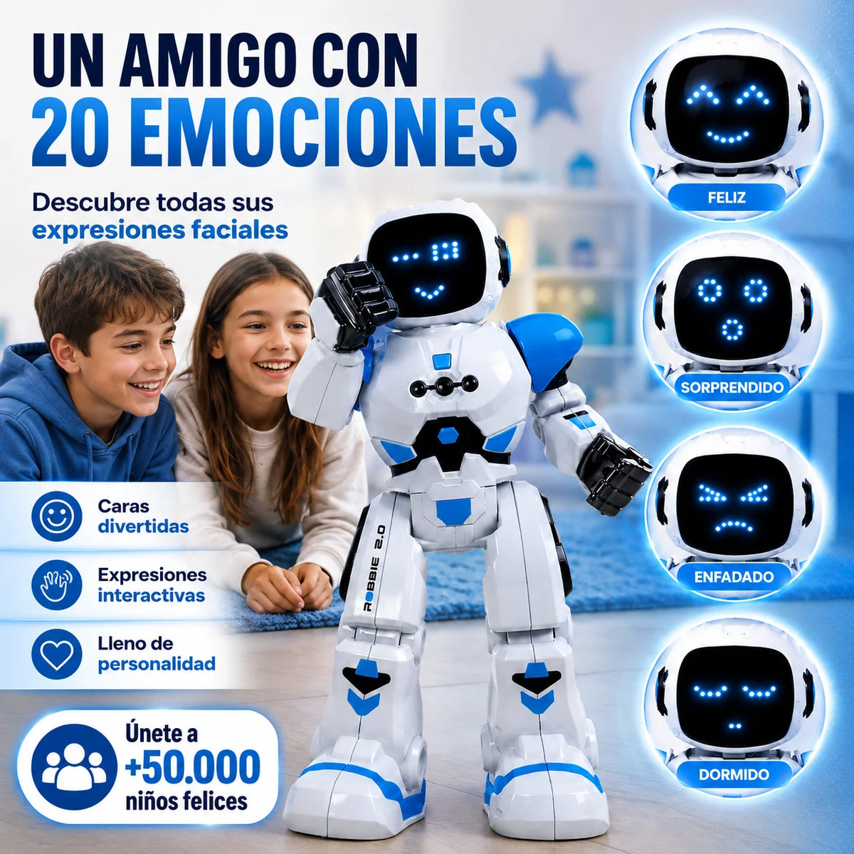 Xtrem bots - robbie |   Robot toy |   Children's robot with 20 facial expressions |   Robotics with 50 movements