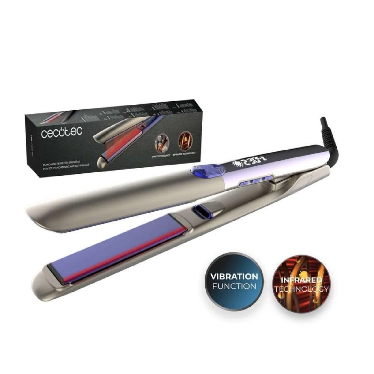 Cecotec Plancha de Pelo - Infrarrojos y Placas Vibratorias - Lisse i-Twerk Pro Elite. Revestimiento Cerámica y Turmalina