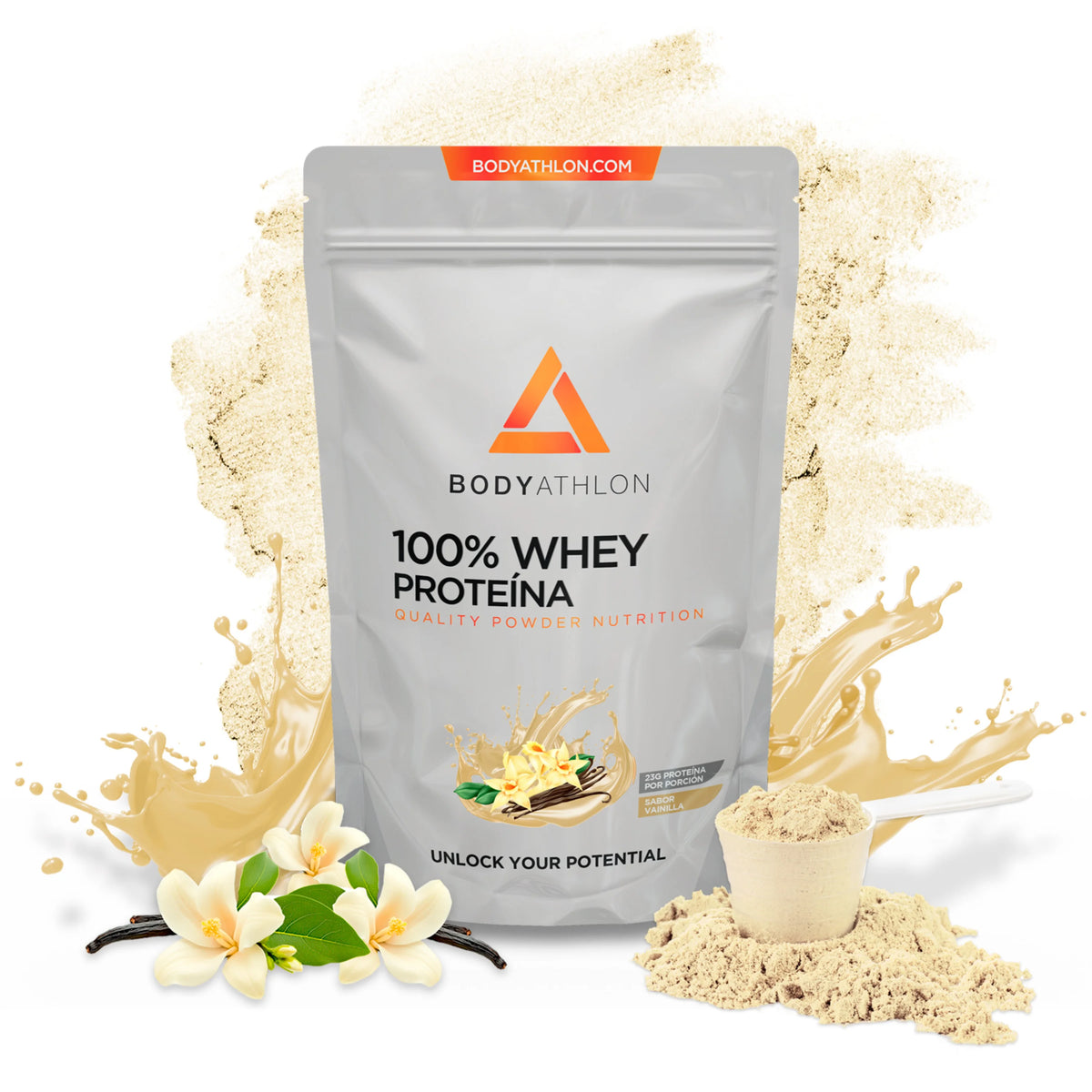 Whey Protein Vainilla– Proteina Vainilla en Polvo- Proteina para Ganar Masa Muscular– Proteina de Suero de Leche- Proteina para Masa Muscular- Sin lecitina de soja- Apta para Vegetarianos- Bodyathlon