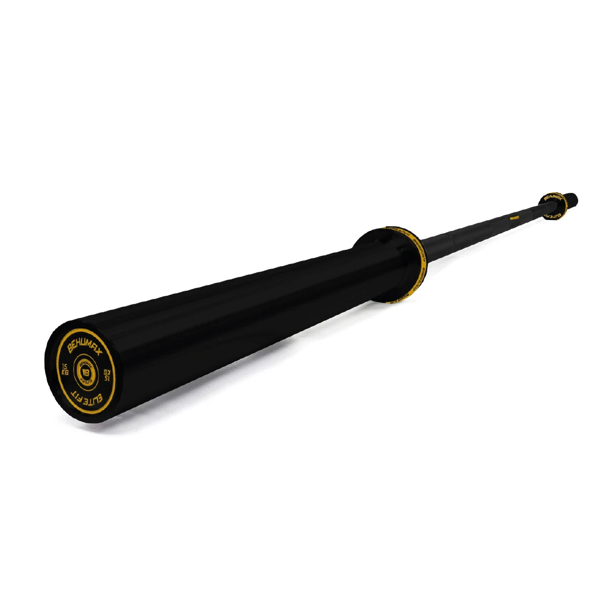 BEHUMAX - Barra Olímpica Alpha Negra 15 kg de acero aleado con rodamientos para halterofilia y fuerza