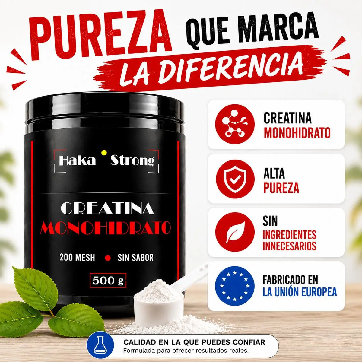 Creatina Monohidrato Haka Strong 500 g - 200 Mesh - 166 servicios (5-6 Meses) - Incluye Dosificador - Fácil Disolución - Apta para Veganos. PROMOCIÓN DE LANZAMIENTO. UNIDADES LIMITADAS.