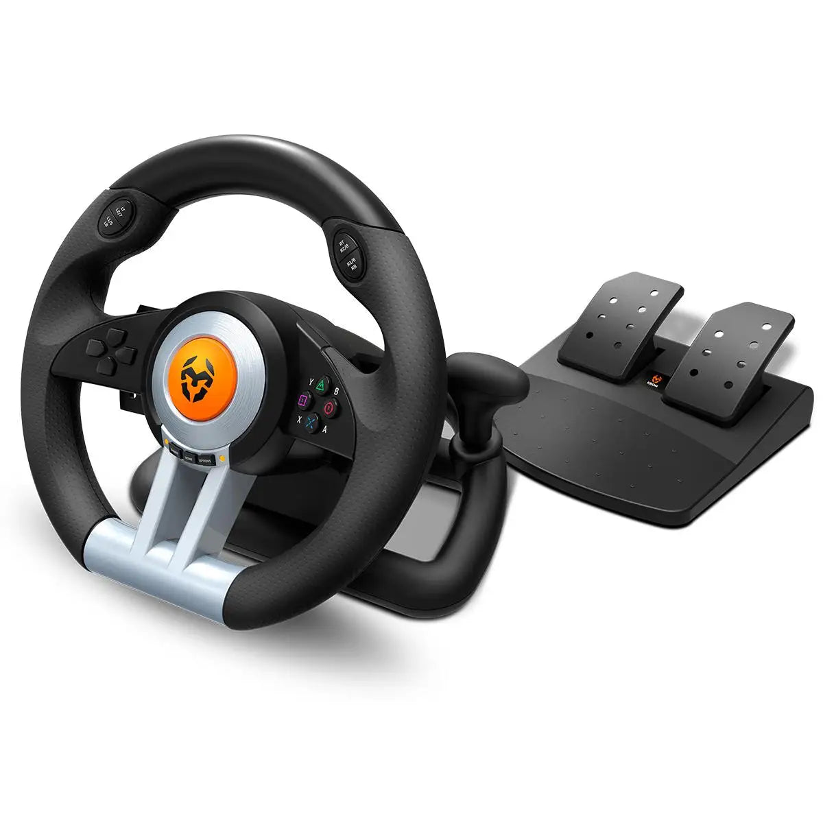 Krom K-Wheel - Volante multiplataforma con pedales, palanca de cambios y levas en el volante, efecto vibración, PC, PS3, PS4 y Xbox